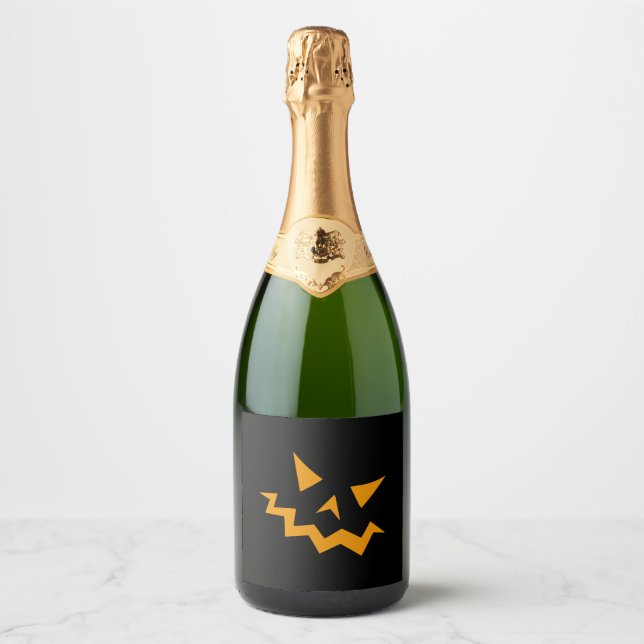 Halloween Pumpkin Face - Orange Horror Sparkling Wine Label (Front)