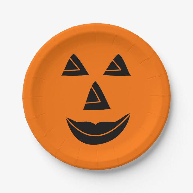 Halloween Pumpkin Face Paper Plate (Front)