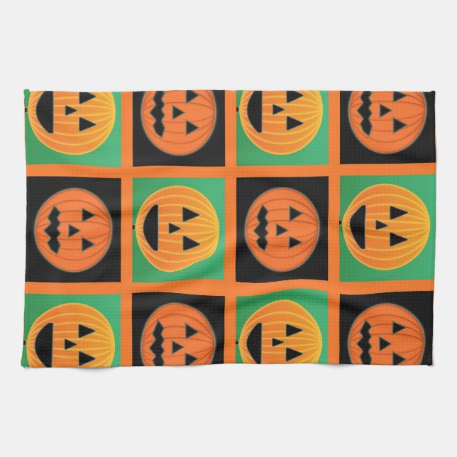 Halloween pumpkin face pattern kitchen towel (Horizontal)