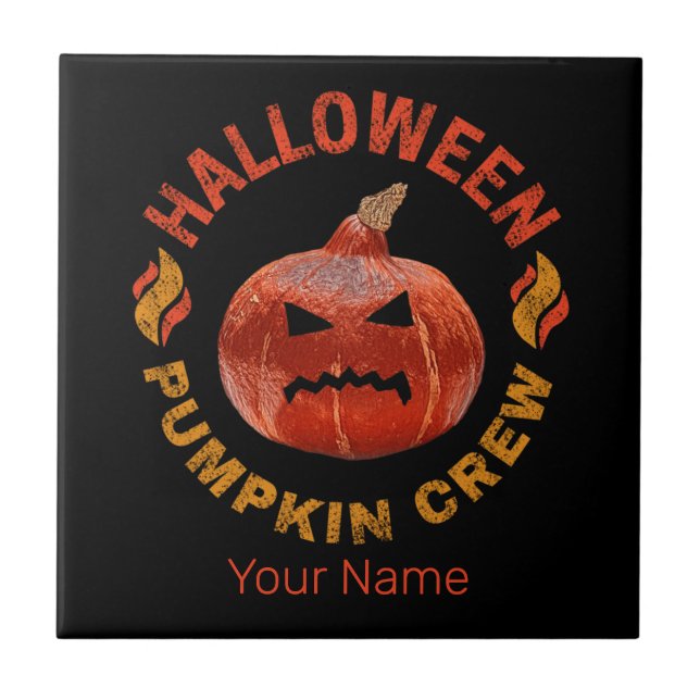 Halloween Pumpkin Face Retro Costume Thanksgiving Tile (Front)