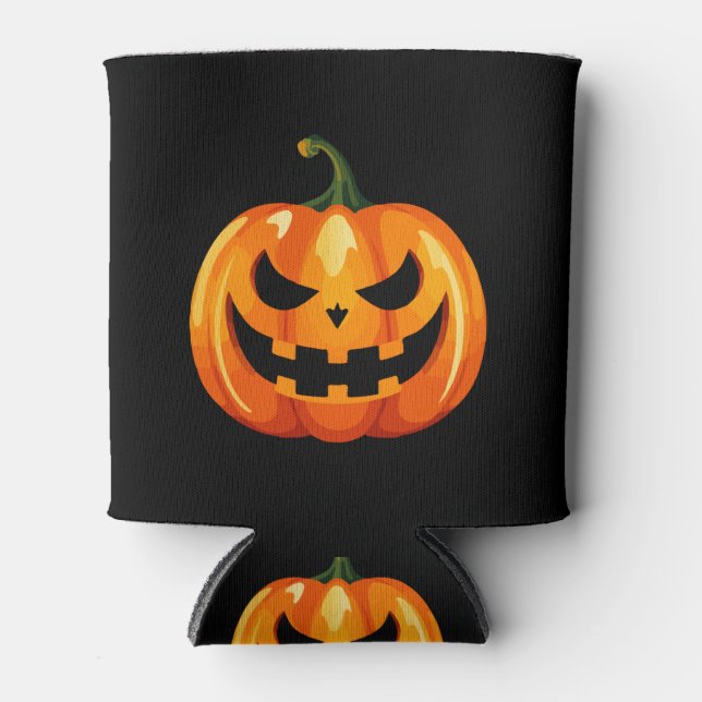 Halloween Pumpkin Face Scary Can Cooler (Front)
