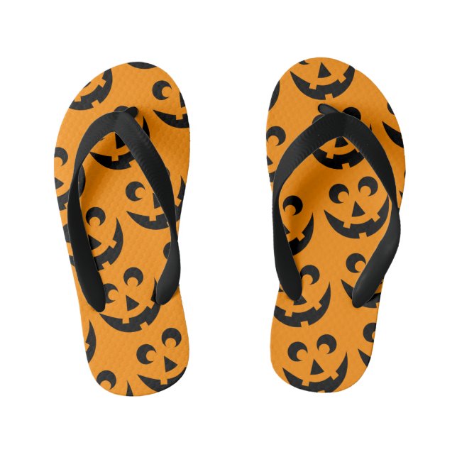 Halloween Pumpkin Face Screwball Graphics Kid's Flip Flops (Footbed)