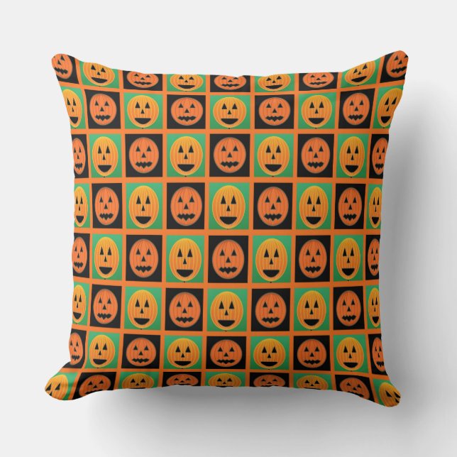 Halloween pumpkin faces pattern throw pillow (Front)