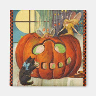 Halloween Pumpkin, Fairy and Black Cat Magnet