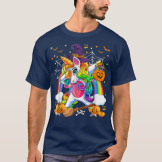 Halloween Pumpkin Fall Dabbing Unicorn Witch Rainb T-Shirt