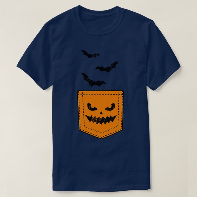 Halloween Pumpkin Fau Pocket jack  o'  lantern  T-Shirt (Design Front)