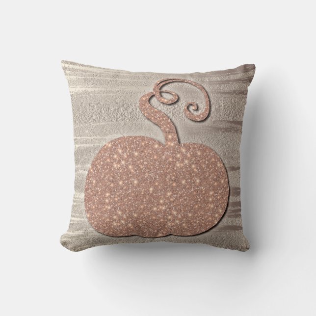 Halloween Pumpkin Faux Rose Gold Champange Chic Throw Pillow (Front)