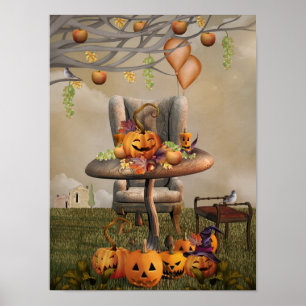 Halloween Pumpkin Feast Fantasy Art Poster