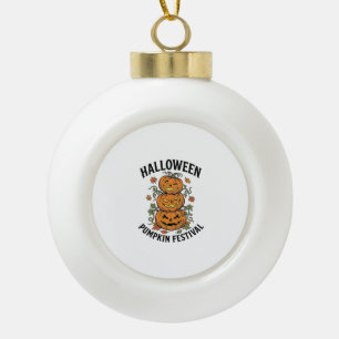 Halloween Pumpkin Festival Vintage Jack O Lantern Ceramic Ball Christmas Ornament