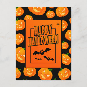 Halloween Pumpkin & Flying Bats Postcard