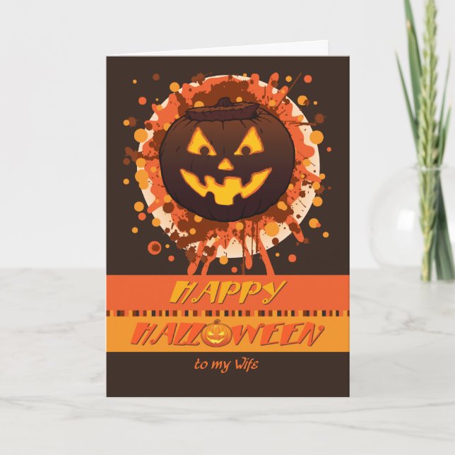 Halloween Pumpkin for Wife - Humour Grunge Menacin Card (Front)