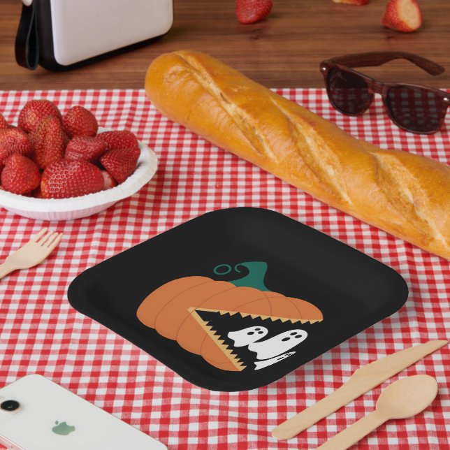 Halloween Pumpkin Funny Ghosts Boys Kids  Paper Plate (Picnic)