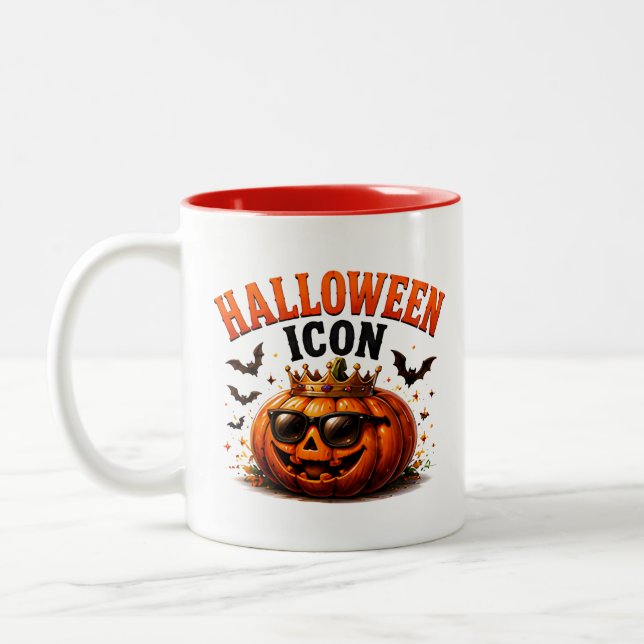 👑 Halloween Pumpkin Funny Saying 🎃 Two-Tone Coffee Mug (Left)