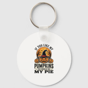 Halloween Pumpkin Funny Vintage Pie Quote_1 Keychain