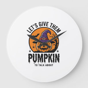 Halloween Pumpkin Funny Witch Hat Spooky Retro_1 Large Clock