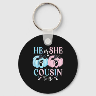 Halloween Pumpkin Gender Reveal He Or She Cousin T Keychain