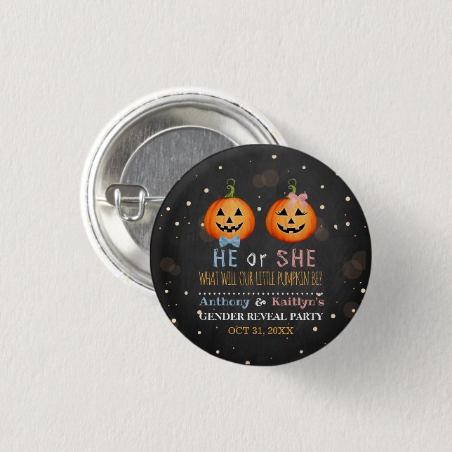 Halloween Pumpkin Gender Reveal Party 1 Inch Round Button (Front & Back)