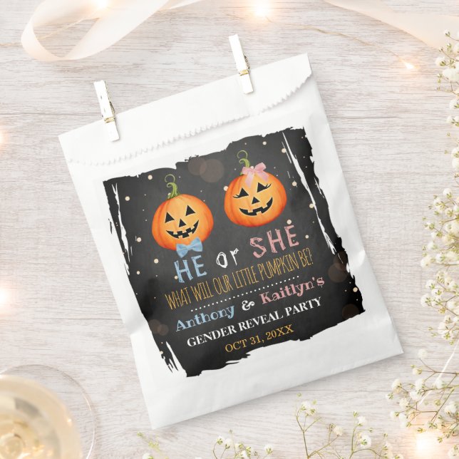 Halloween Pumpkin Gender Reveal Party Favour Bag (Clipped)