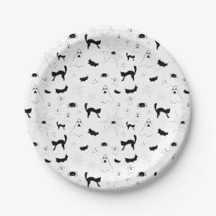Halloween pumpkin ghost cat bat orange black patte paper plate