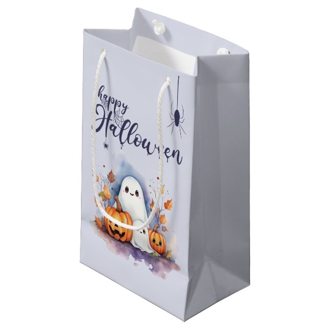 Halloween Pumpkin Ghost Small Trick or Treat Bag (Front Angled)