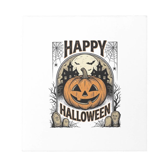 Halloween Pumpkin Graveyard Vintage Spooky Tee Art Notepad (Front)