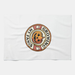 Halloween Pumpkin Growing My Fangs Vintage Badge_1 Kitchen Towel