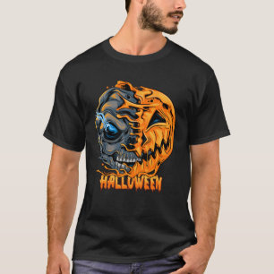 Halloween pumpkin half skull looks spooky and cool T-Shirt