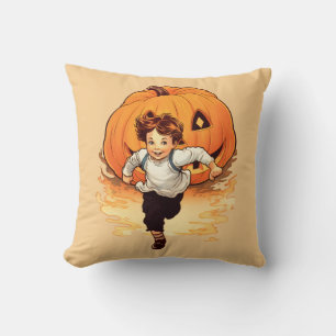 Halloween Pumpkin, Happy Young Boy Throw Pillow