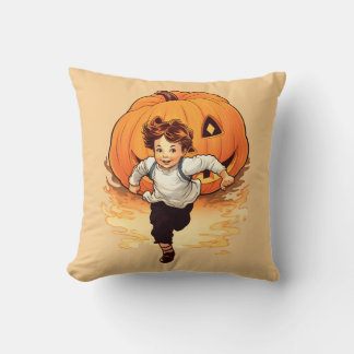 Halloween Pumpkin, Happy Young Boy Throw Pillow