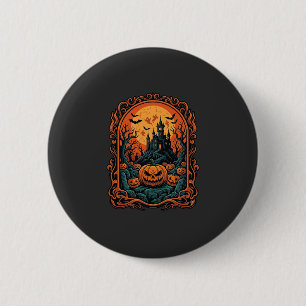 Halloween Pumpkin Haunted House Full Moon Bats 2 Inch Round Button