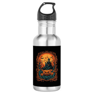 Halloween Pumpkin Haunted House Full Moon Bats 532 Ml Water Bottle