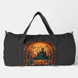 Halloween Pumpkin Haunted House Full Moon Bats Duffle Bag