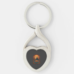 Halloween Pumpkin Haunted House Full Moon Bats Keychain