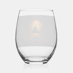 Halloween Pumpkin Haunted House Full Moon Bats Stemless Wine Glass