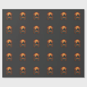 Halloween Pumpkin Haunted House Full Moon Bats Wrapping Paper