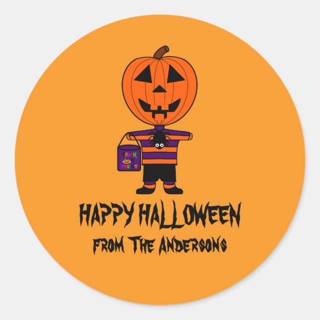 Halloween Pumpkin Head Boy Stickers (Front)