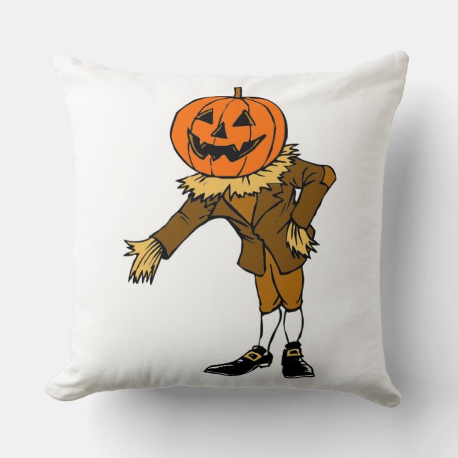 HALLOWEEN PUMPKIN HEAD SCARECROW PILGRIM THROW PILLOW (Front)