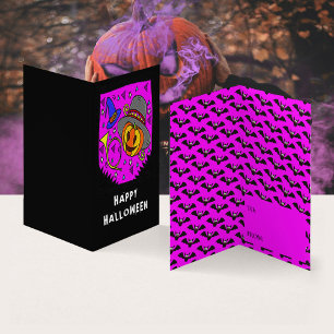 Halloween Pumpkin Horn Bat Classroom Exchange Card