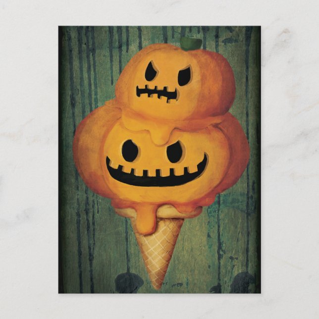 Halloween Pumpkin Ice Cream Cone Postcard (Front)