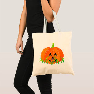Halloween Pumpkin In Grass Tote Bag