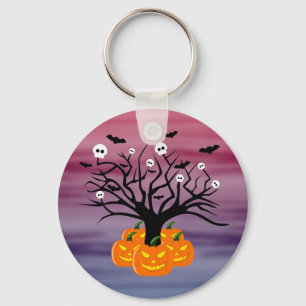 Halloween Pumpkin Jack o’ Lantern Dead Tree Keychain