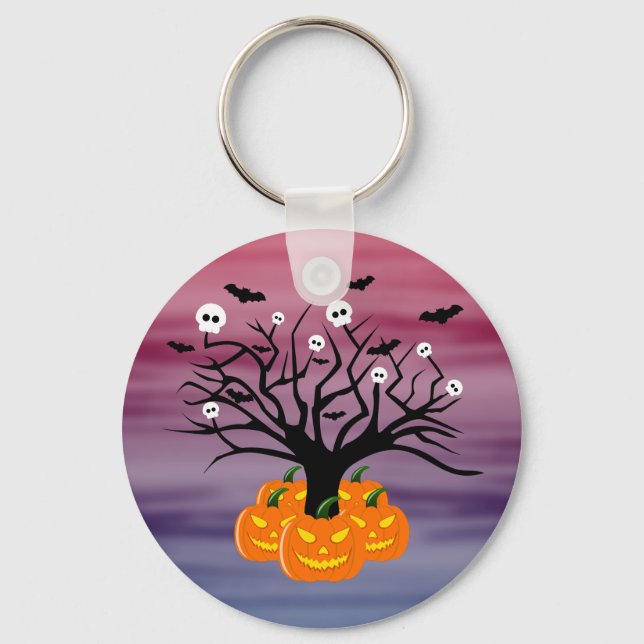 Halloween Pumpkin Jack o’ Lantern Dead Tree Keychain (Front)