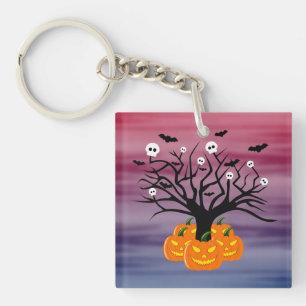Halloween Pumpkin Jack o’ Lantern Dead Tree Keychain