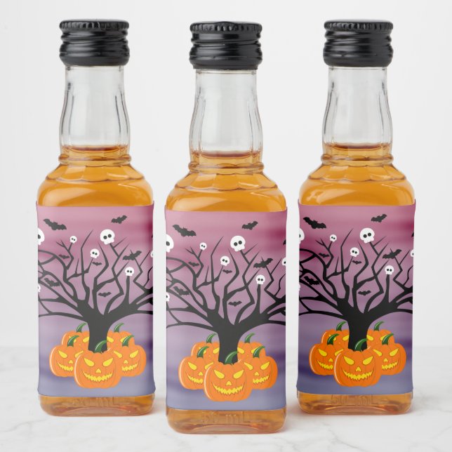 Halloween Pumpkin Jack o’ Lantern Dead Tree Liquor Bottle Label (Bottles)