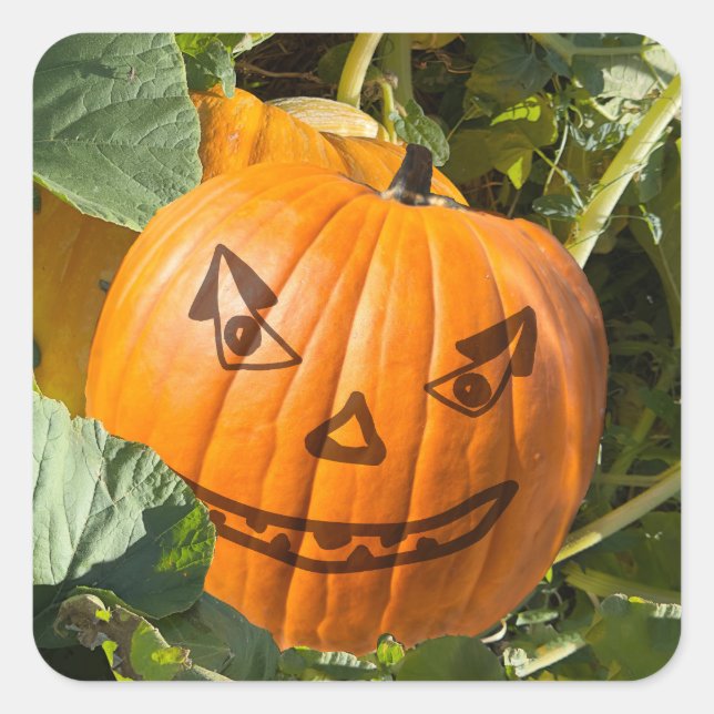 Halloween Pumpkin Jack-o-lantern smile face Square Sticker (Front)