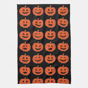 Halloween Pumpkin Jack-O-Lantern Spooky Black Kitchen Towel