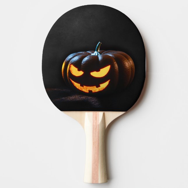 Halloween Pumpkin Jack-O-Lantern Spooky Ping Pong Paddle (Front)