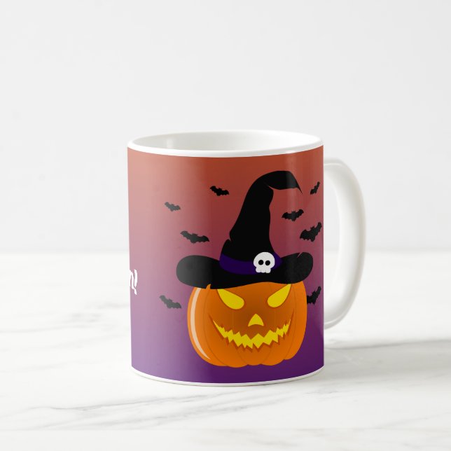 Halloween Pumpkin Jack o’ Lantern Witch Hat Coffee Mug (Front Right)
