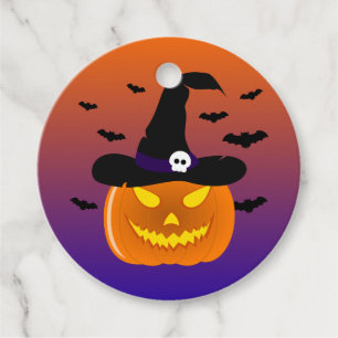 Halloween Pumpkin Jack o’ Lantern Witch Hat Favour Tags