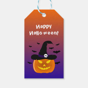 Halloween Pumpkin Jack o’ Lantern Witch Hat Gift Tags